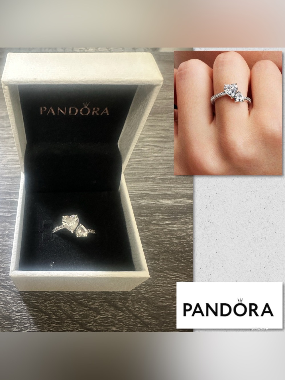 Pandora Double Heart Sparkling Ring